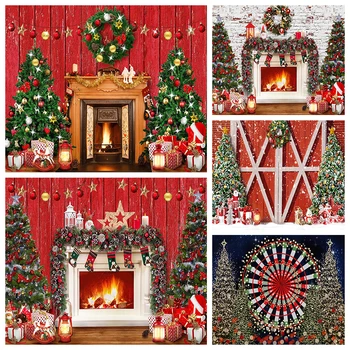Рождественское украшение Mocsicka Фон для фотосъемки Рождественская Елка Красная стена Звезда Сияющий Свет Колесо Обозрения Подарки Фон для фотосъемки Реквизит  0