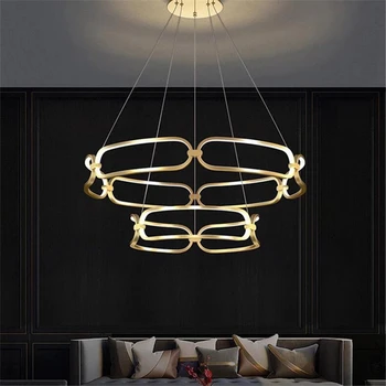 Роскошная кольцевая люстра, современное освещение середины века, Золотая светодиодная люстра, подвесные светильники для гостиной и столовой на вилле в скандинавском стиле  10