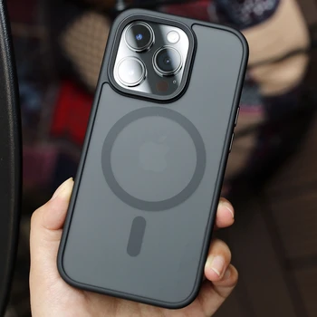 Роскошный прозрачный матовый чехол Magsafe для iPhone 14 13 12 11 Pro Max Plus с магнитной беспроводной зарядкой, противоударный бампер  5
