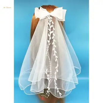 Свадебная фата из тюля с виноградной лозой и бантом с фиксирующим гребнем для волос для свадьбы Аксессуары для свадебных торжеств  10