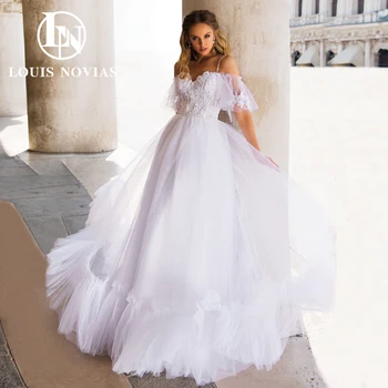 Свадебное платье трапециевидной формы LOUIS NOVIAS 2024 Свадебное платье на тонких бретельках с цветочными аппликациями и расклешенными рукавами Vestidos De Novia  10