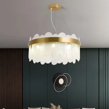 Современный подвесной светильник из светодиодного стекла с хрустальным блеском, круглые люстры в скандинавском стиле для гостиной, ресторана, внутреннего потолочного освещения.  5