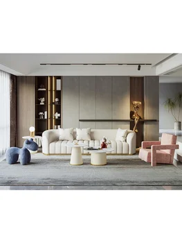 Современный роскошный кожаный диван, креативный прямой диван из воловьей кожи высокого класса в гостиной  5
