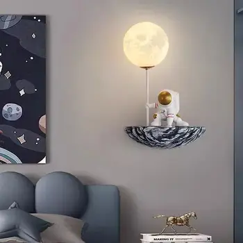 Современный светодиодный настенный светильник из смолы Луна Астронавт Планетарная стена Ручной работы Детская Комната Прикроватная тумбочка для спальни Декор Гостиной Освещение  5