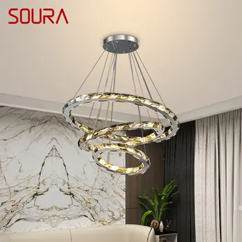 Современный Хрустальный подвесной светильник SOURA Creative Rings LED Роскошная Круглая люстра Декор для гостиной столовой виллы  10