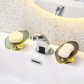 Съемная мыльница в форме листа со свободным вращением на 360 ° Держатель для мыльницы Присоска со сливом Футляр для хранения мыла Кухня  10