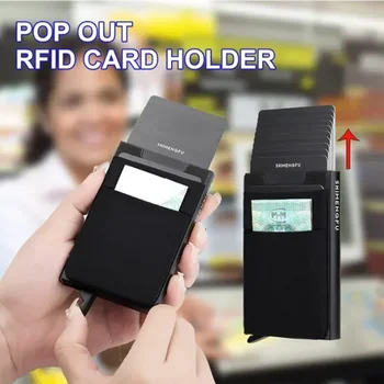 Тонкий алюминиевый кошелек, удостоверение личности, держатель для кредитной карты, Мини-RFID-кошелек, Автоматический всплывающий Чехол для банковских карт, мужской кошелек с эластичной задней сумкой  10