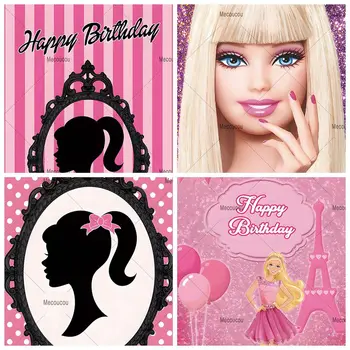 Фон для дня рождения принцессы Барби, Розовая тематическая фотография для девочек, украшения для вечеринки по случаю дня рождения, реквизит для фотосессии в пользу девочки  5