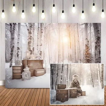 Фон для зимней сцены для фотосъемки Retio Box Детский портрет Рождественский фон для фотостудии баннер Снежного леса  5
