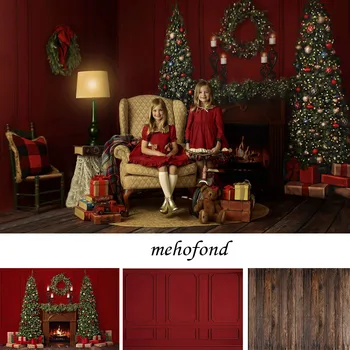 Фон для фотосъемки Mehofond Зимний Красный Рождественский камин Подарки на Рождественскую елку Дети Семейный портрет Декор Фон Фотостудии  0