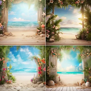 Фон для фотосъемки Mehofond, летний пляж, морское побережье, тропические цветы, детский день рождения, портретный декор, фон для фотостудии  4