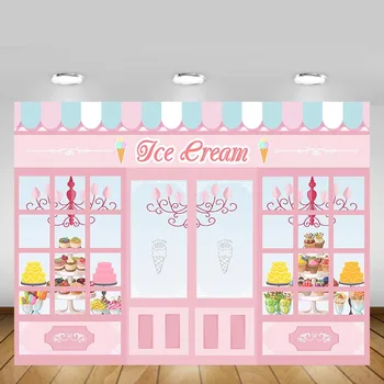 Фон магазина мороженого Mehofond Розовая Продавщица Из магазина Baby Shower Фотография на День Рождения Фон Декор Реквизит для фотосессии в Фотостудии  5