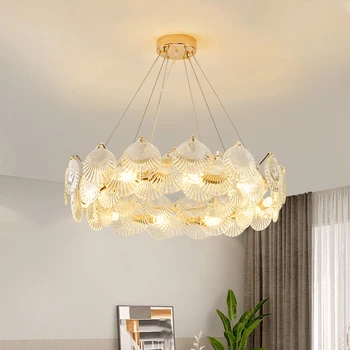 Французская гостиная Светодиодная люстра Shell Crystal Light Роскошная Простая Современная спальня Столовая Лампа Домашний Светильник для внутреннего освещения  5