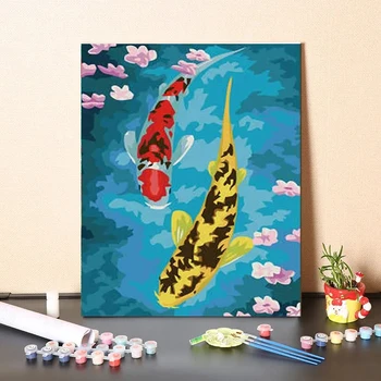 Цифровая картина маслом с наполнением Китайская благоприятная Золотая рыбка Руйи, Карп, украшение крыльца, цвет масляной акриловой живописи  4