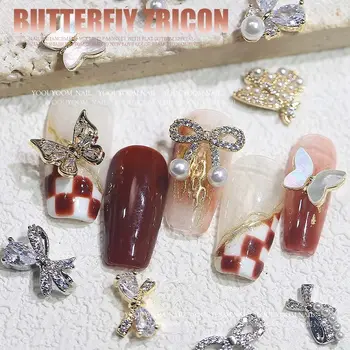 Японский дизайн ногтей с бантом, Золотая Бабочка, стразы для ногтей, украшения для ногтей, 3D сверла для ногтей, украшения для ногтей с бабочками  10
